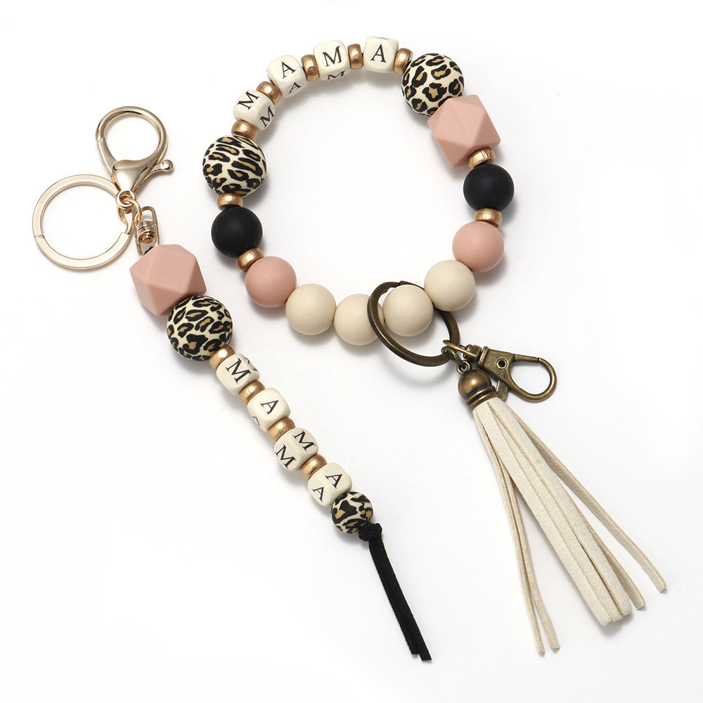 Wholesale Mother's Day Silicone Beads Wrist Keychain